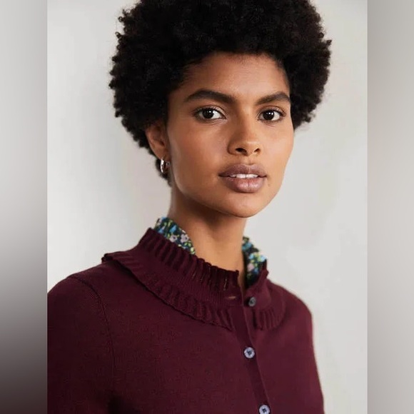 Boden Frederica Pointelle Wool Blend Cardigan in Deep Wisteria - Picture 3 of 16